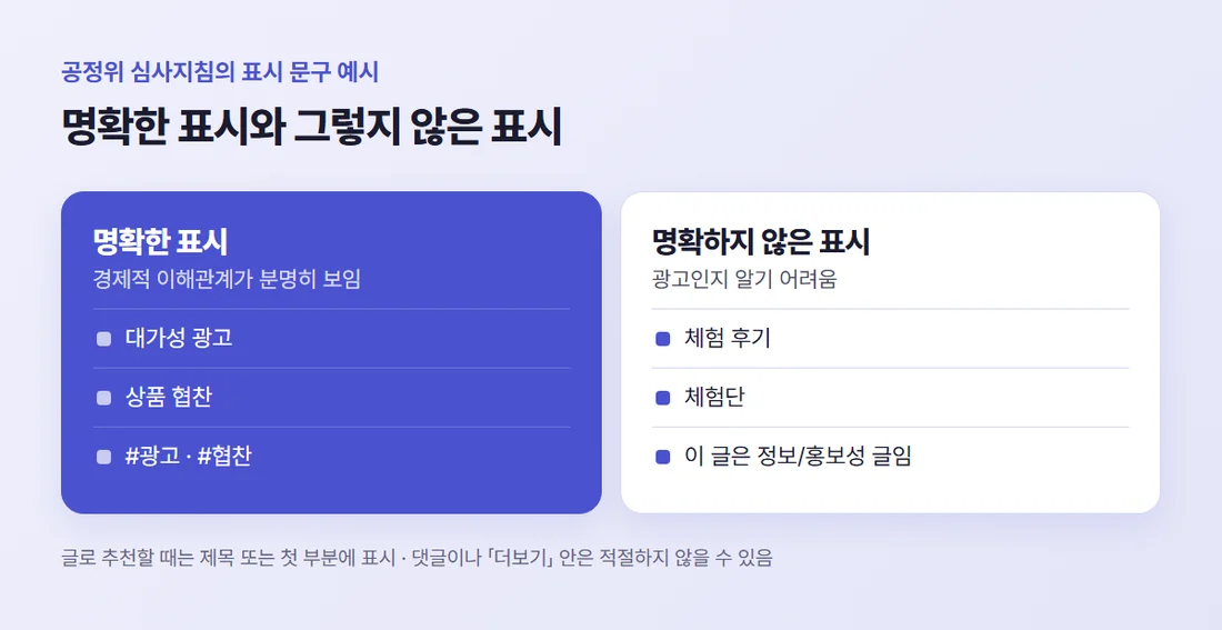 명확한 광고 표시와 그렇지 않은 표시 — 대가성 광고, 상품 협찬, #광고는 명확하고 체험 후기, 체험단은 명확하지 않음